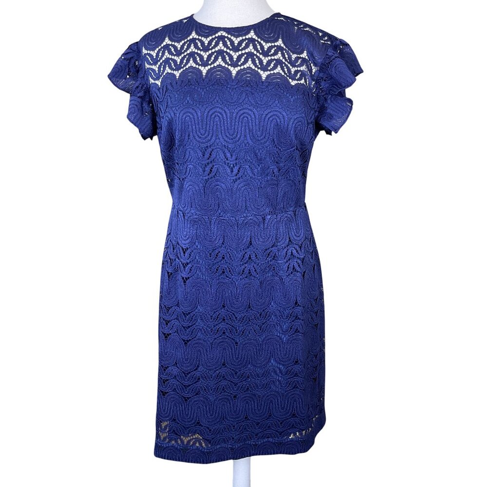 Trina Turk Mai Tai Navy Lace Flutter Sleeve Mini Dress Size 10 NWT